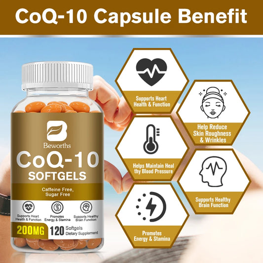 CoQ10 Capsules – Heart, Brain & Skin Support 120ct Peaceful Pleasures Health and Wellness