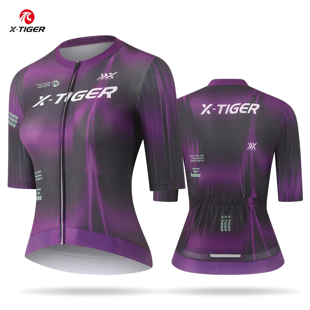 X-TIGER Women's Short Sleeve MTB Cycling Jersey | Full Zip