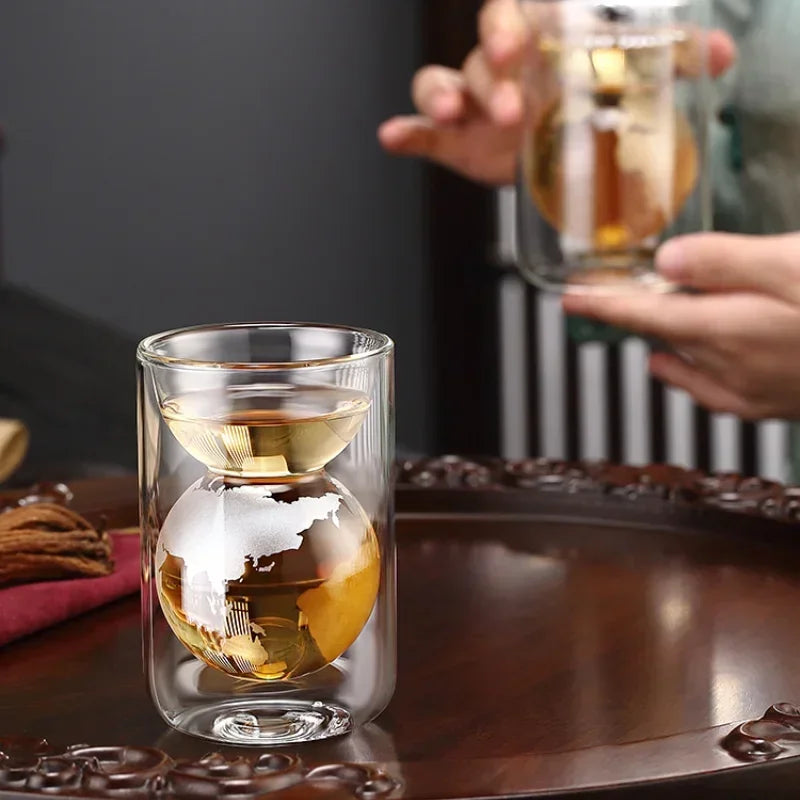 Double Layer Insulated Glass Water Cup Home Anti Scald Creative Earth Cup Men's and Women's High-end Personal Tea Cup Peaceful Pleasures Health and Wellness