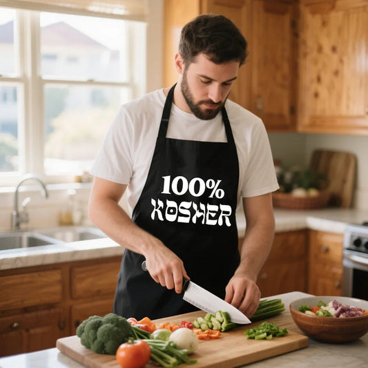 Kosher Kitchen Black Apron | Shabbat Shalom Jewish Gift Kitchen Apron Peaceful Pleasures Health and Wellness