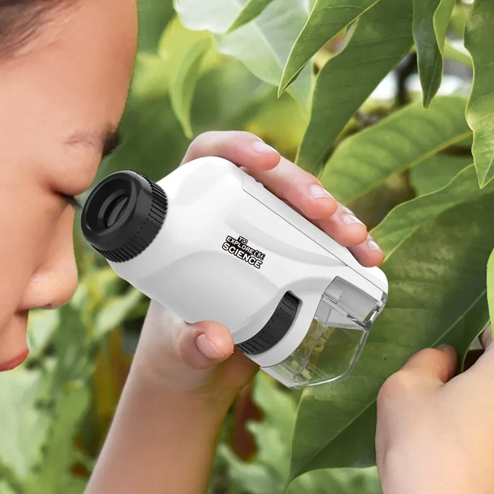 Mini Pocket Handheld Microscope Kit 60X-120X Battery Powered With Lab LED Light For Kids Biological Science Peaceful Pleasures Health and Wellness