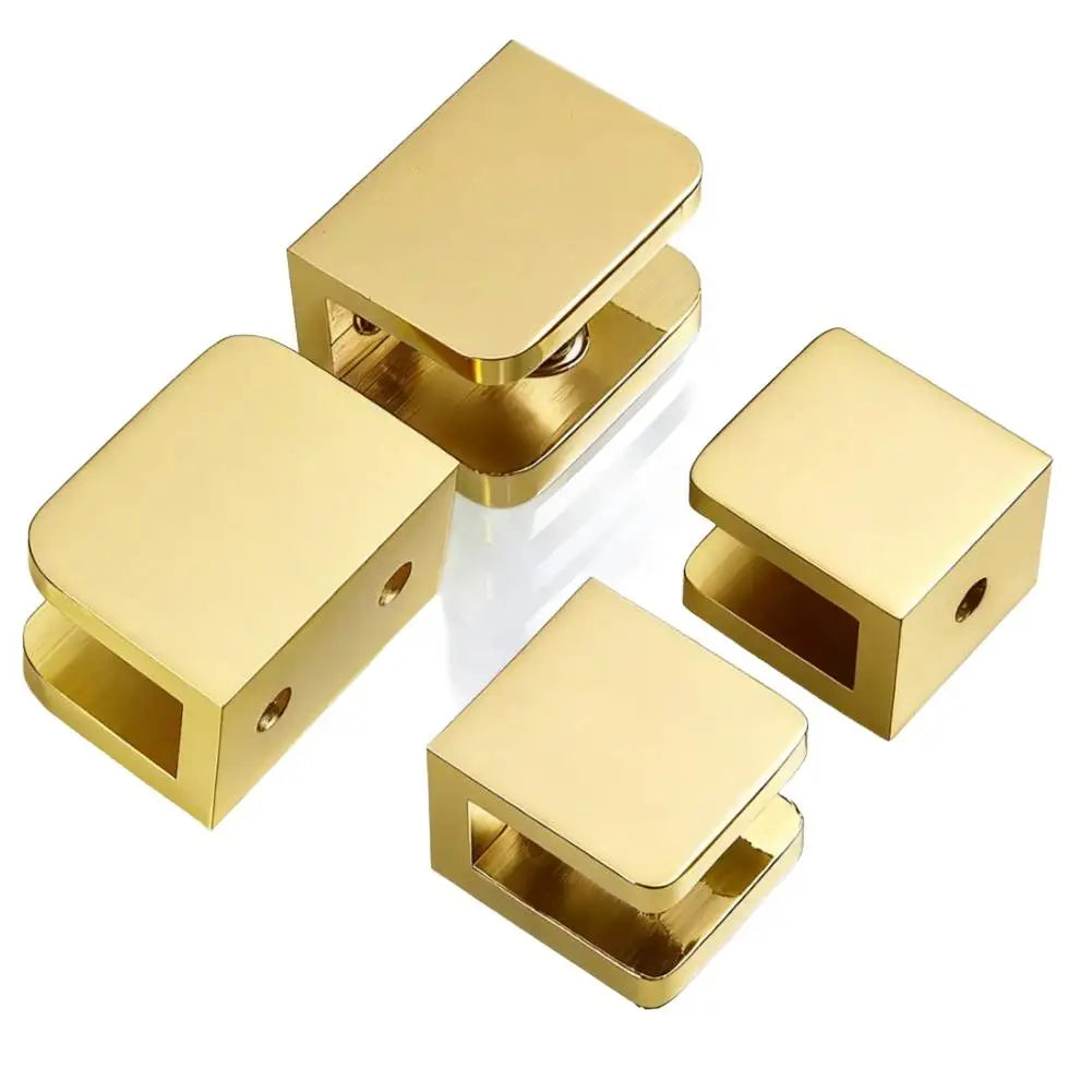 1X Sturdy Brass Glass Clamp Secure Bath Shelf&wine Cabinet Gold