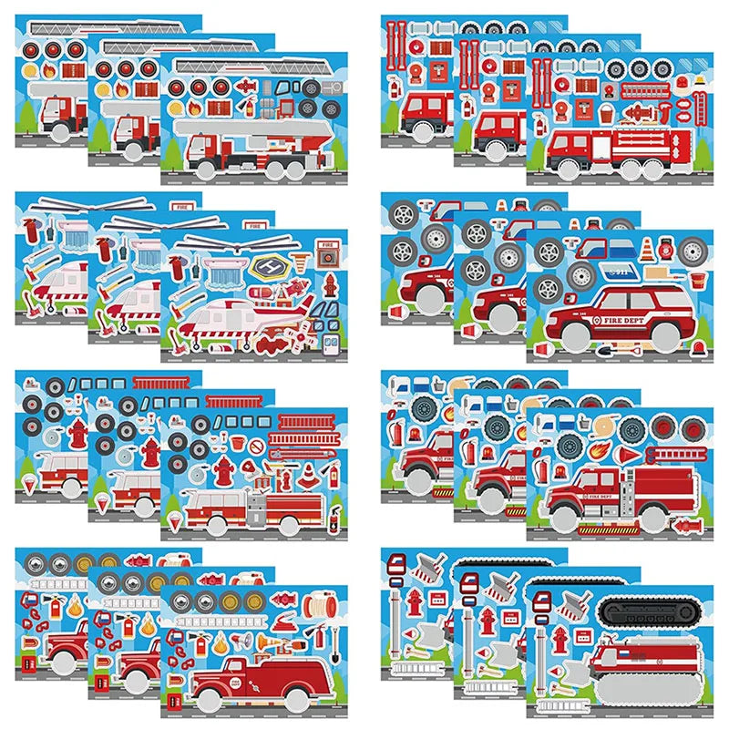 Make Fire Engine Stickers Kid DIY Toys Create Own Fireman Face