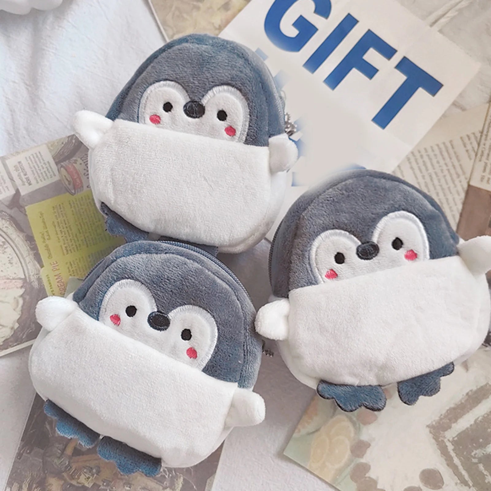 Women's Coin Purse Mini Pouch Sweet Plush Penguin Purse Small Zipper Pouch for Women Girls on Valentine's Day Peaceful Pleasures Health and Wellness