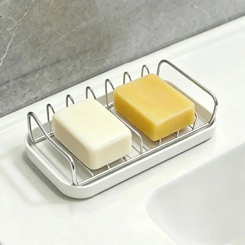 New Bathroom Countertop Soap Holder Soap Storage Draining Rack & Kitchen Sponge Storage Rack Durable Easy To Clean Organizer Peaceful Pleasures Health and Wellness 2 White