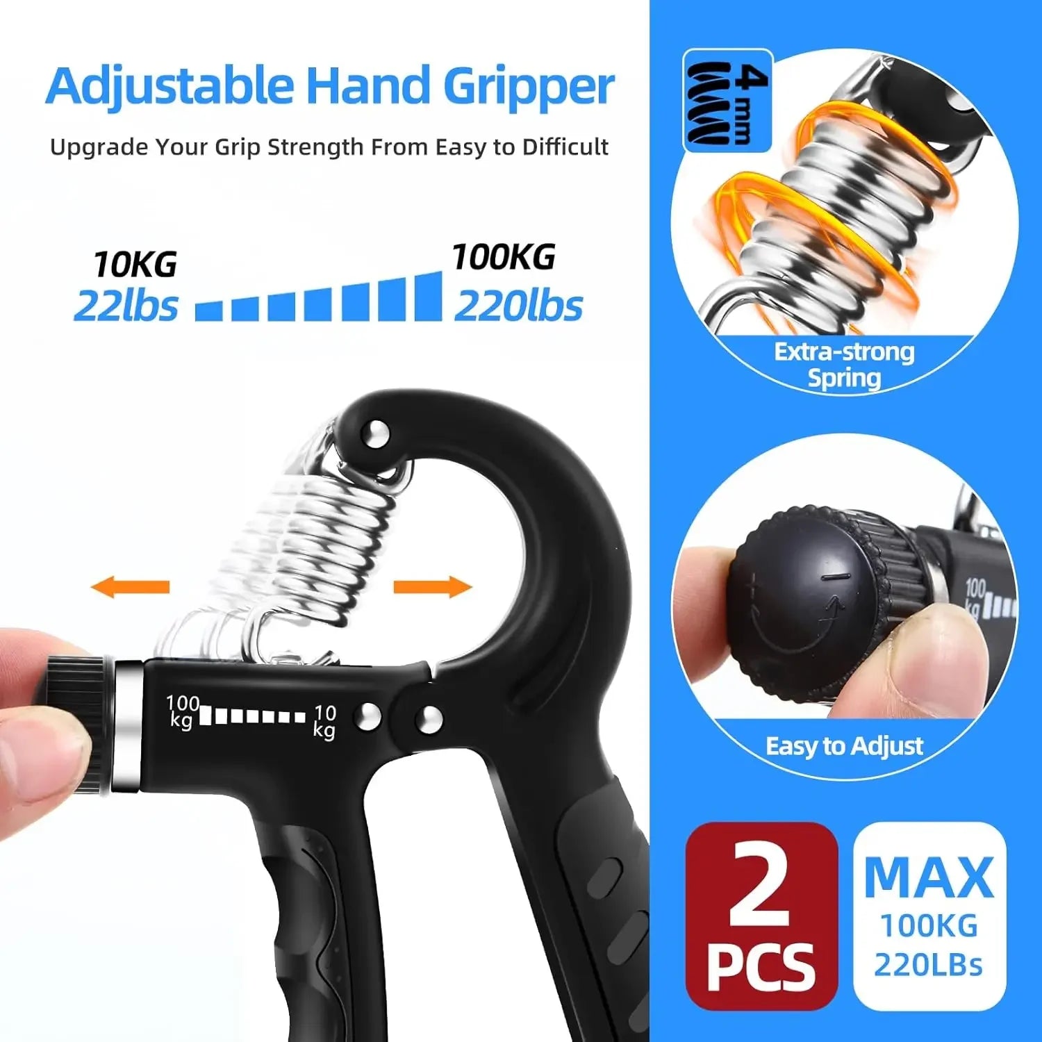 2-Piece Adjustable Hand Gripper with 22-220Lbs Resistance for Forearm and Finger Strength Training Peaceful Pleasures Health and Wellness