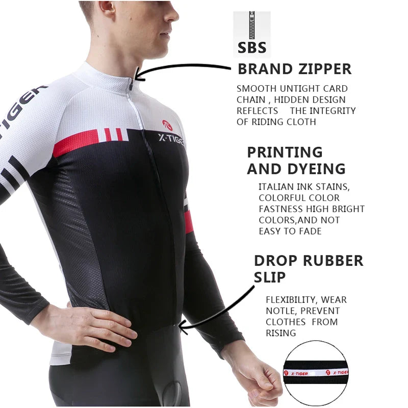 X-TIGER Men's Winter Thermal Fleece Cycling Jersey | Long Sleeve