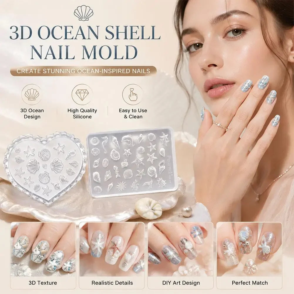 Marine Animals Design Nail Art Molds DIY 3D Summer Silicone Transparent Nail Mold Template Cute Starfish, Shell Molds Nail Tool Peaceful Pleasures Health and Wellness