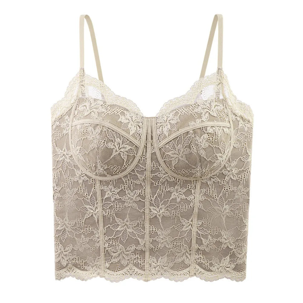 Mesh Floral Lace Crop Camisole Top with Pads | Women's Summer Vest