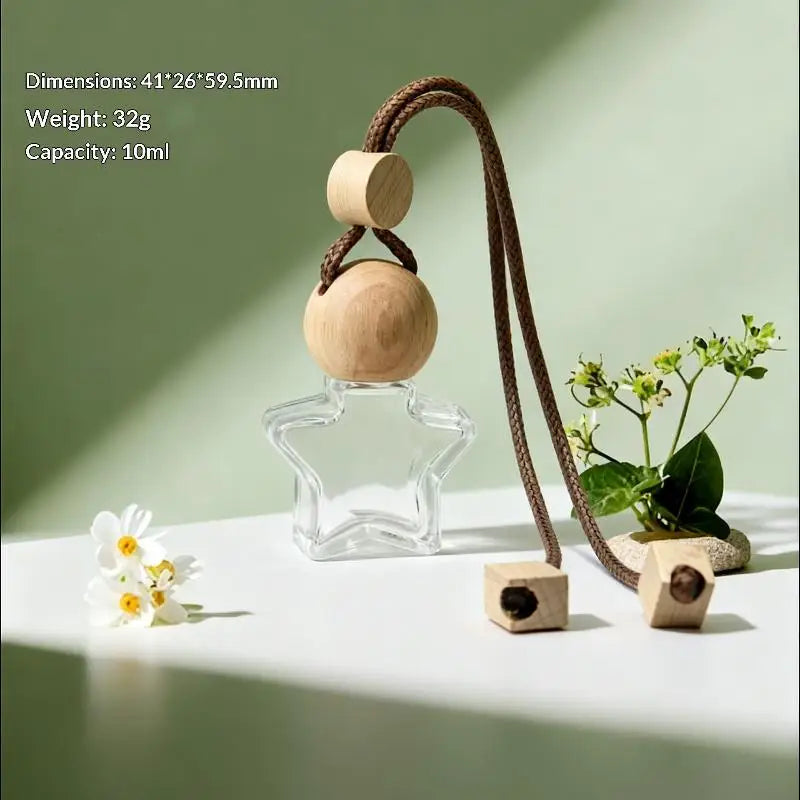 Refillable Glass Car Air Freshener Pendant | Wood Cap Diffuser