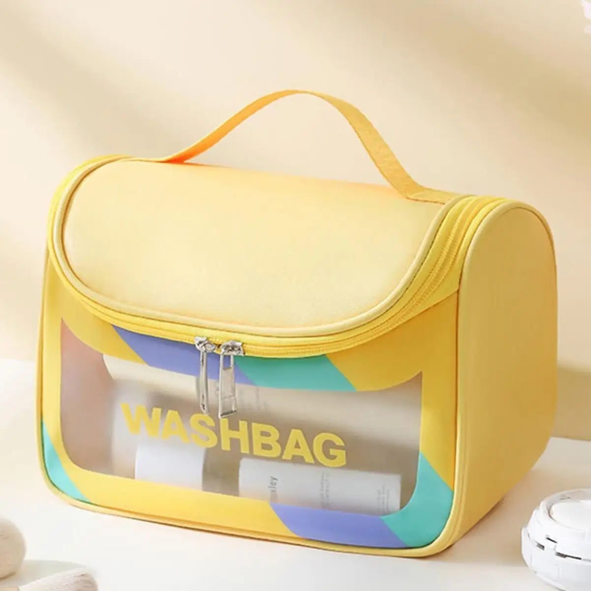Large Travel Makeup Bag – PU Leather Cosmetic Organizer w/ Handle