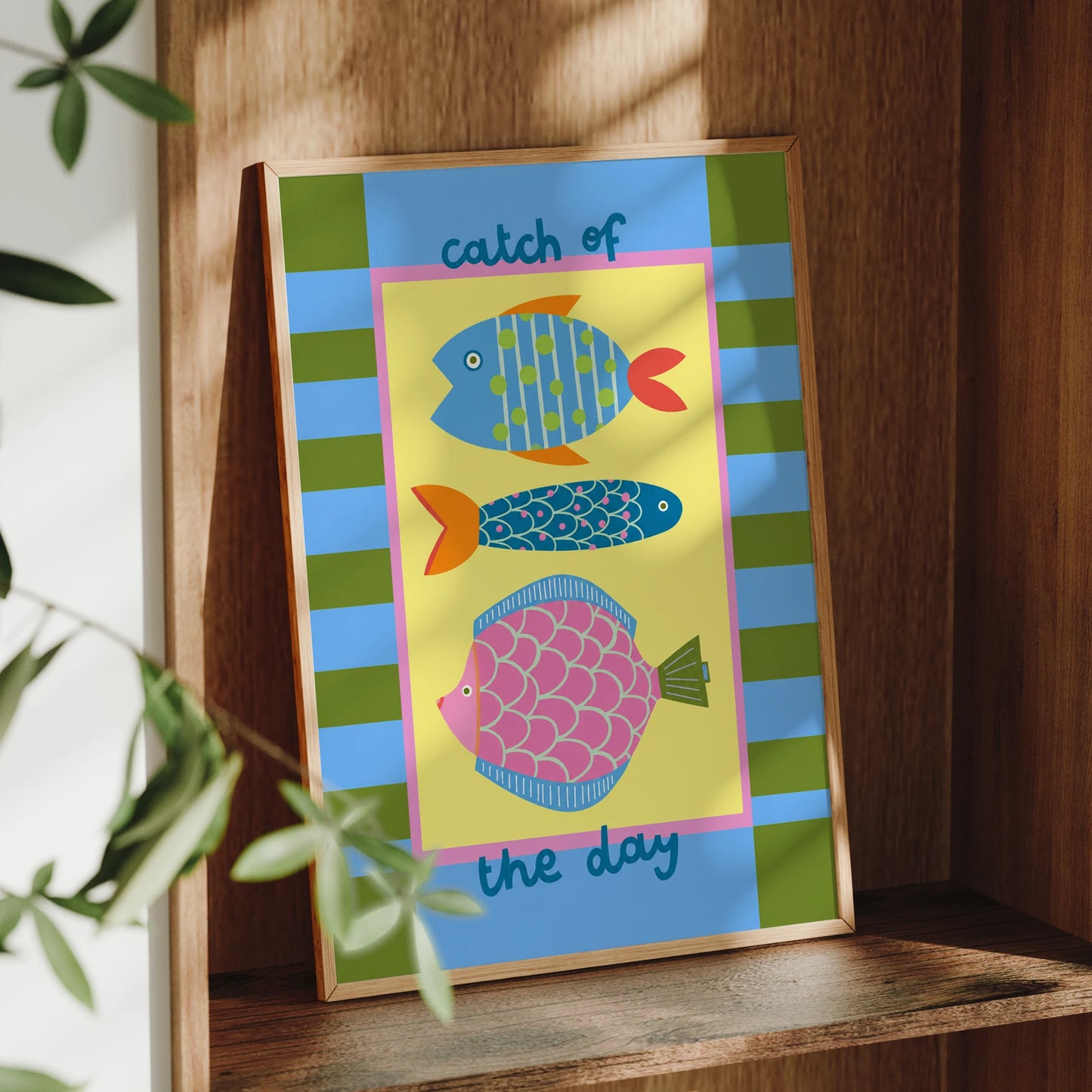 Modern Catch Of The Day With Funny Fishes Wall Art Print Canvas Painting Poster Picture For Living Room,Bedroom Home Decor Peaceful Pleasures Health and Wellness