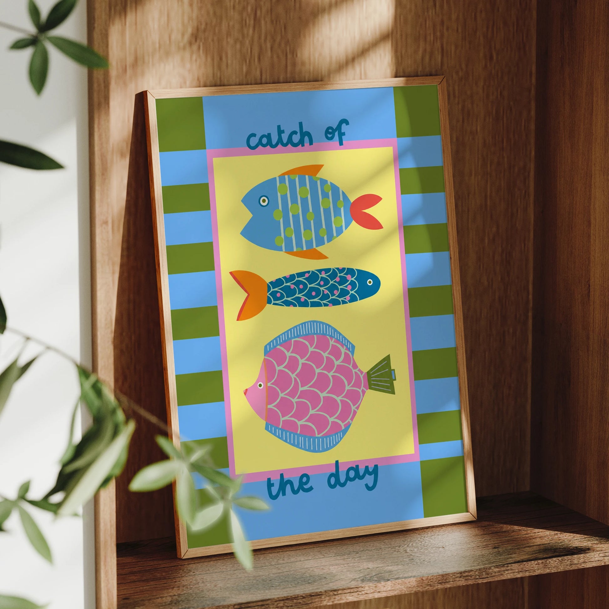 Modern Catch Of The Day With Funny Fishes Wall Art Print Canvas Painting Poster Picture For Living Room,Bedroom Home Decor Peaceful Pleasures Health and Wellness