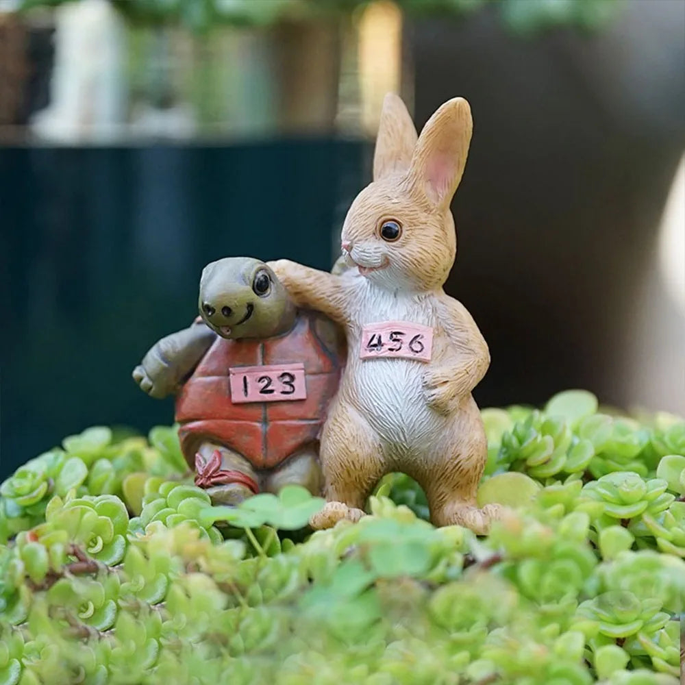 Cartoon Rabbit & Turtle Resin Garden Figurines | Micro Landscape