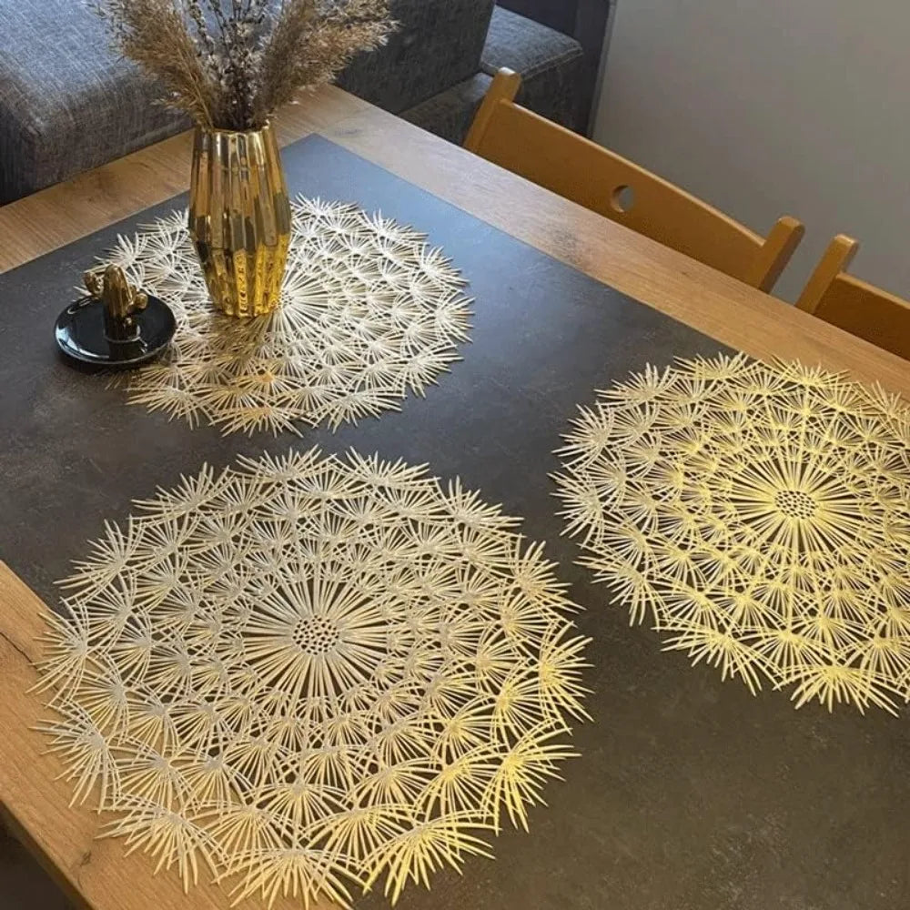 Placemats Set of 4/12Pc Round Hollow Out Flowers Place Mats for Dining Table Holiday Party Wedding Accent Dinner Home Decoration Peaceful Pleasures Health and Wellness