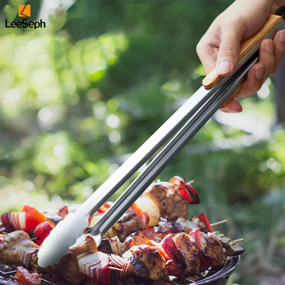 Stainless Steel Cooking Tong with Oak Handle, Barbecue Tong Salad Tong with Locking Ring, Kitchen Gadget for Salad Grilling BBQ Peaceful Pleasures Health and Wellness