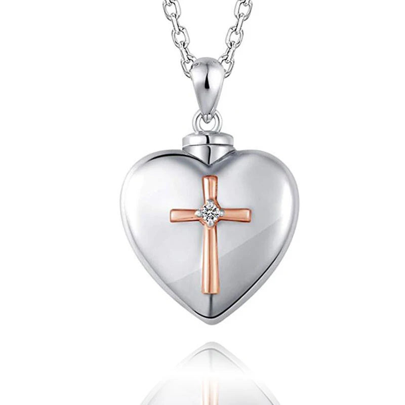Cross Heart Cremation Urn Necklace | Ash Keepsake Pendant