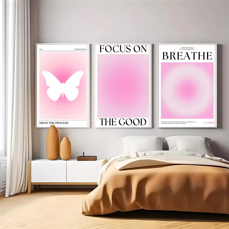 Pink Aura Butterfly Affirmation Canvas Wall Art | Bedroom Decor