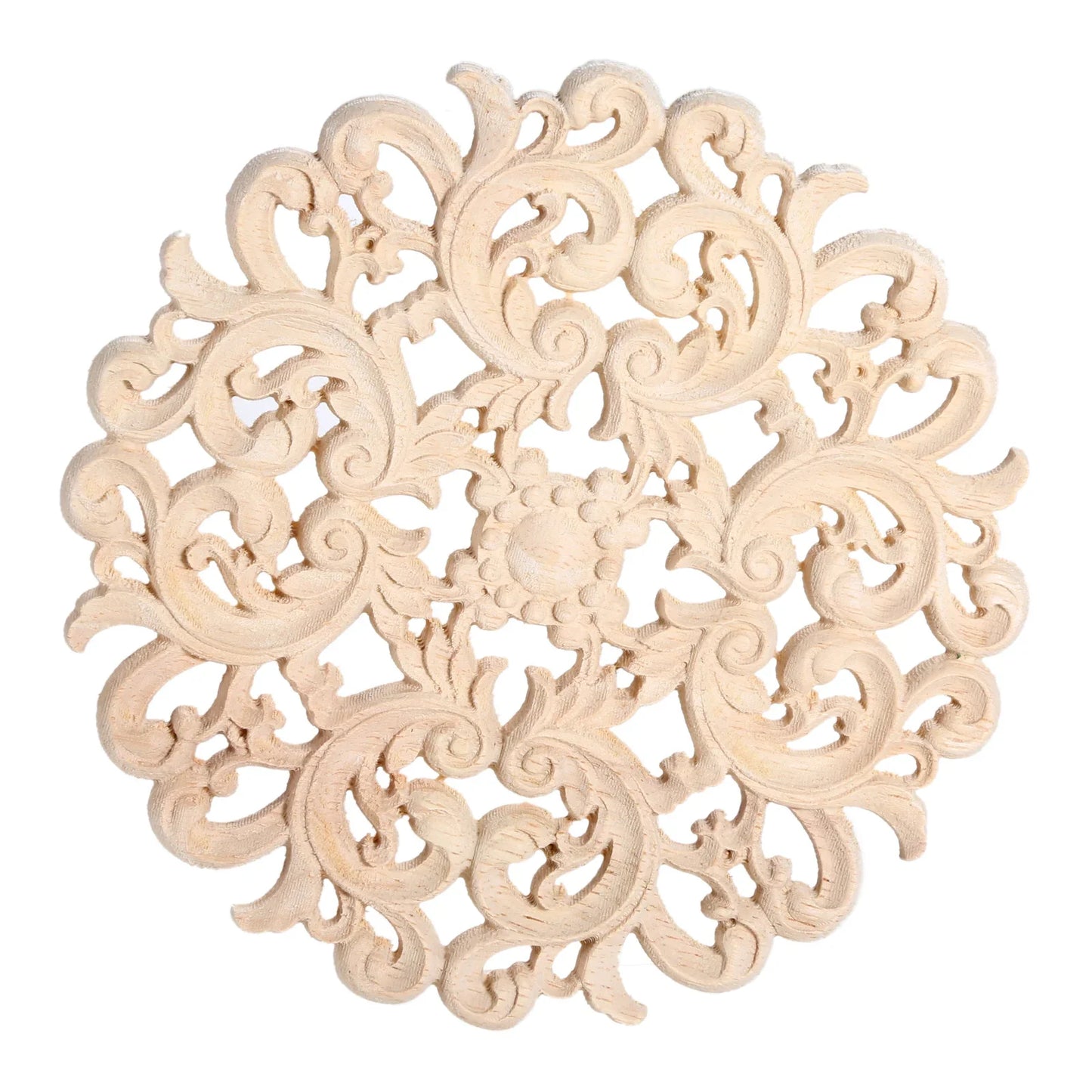 Round Flower Carved Wood Decal | Furniture & Cabinet Applique