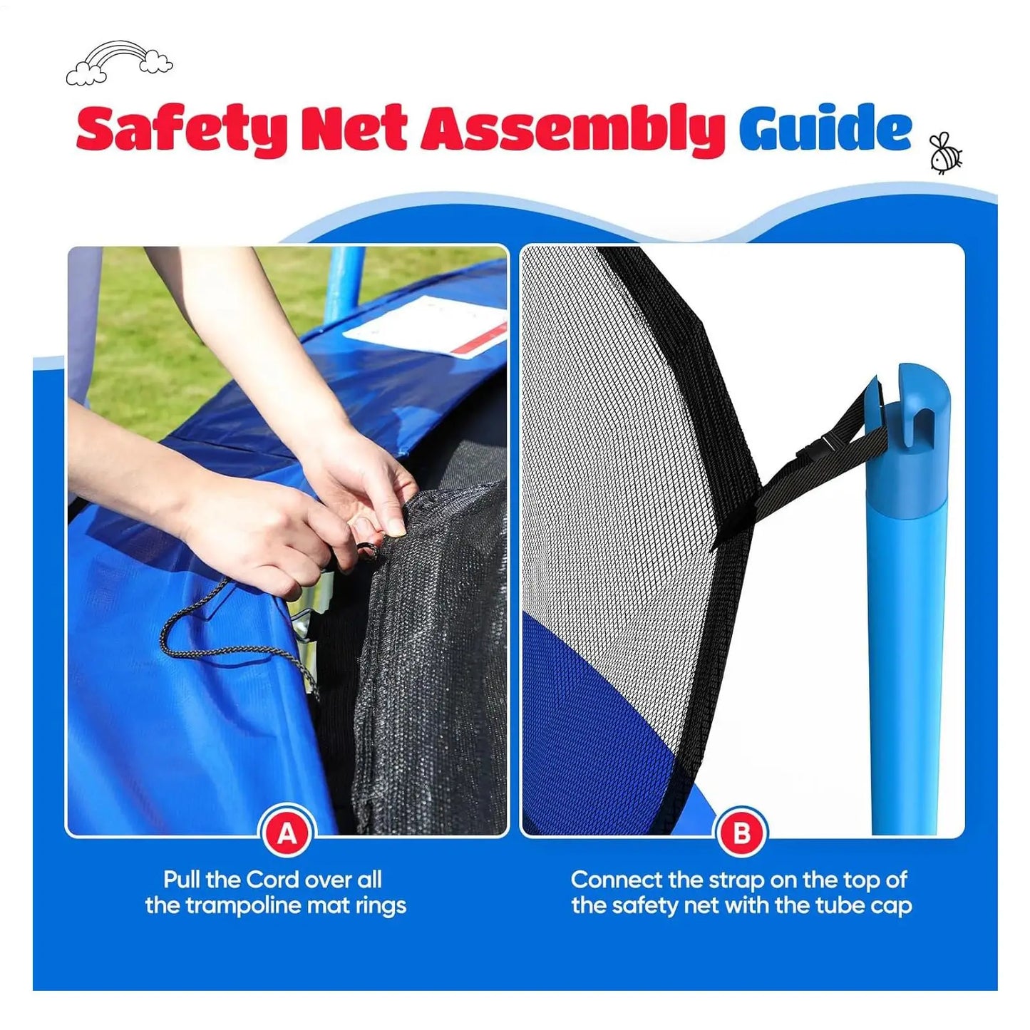 12ft & 14ft Round Trampoline Replacement Safety Net | 6 & 8 Pole