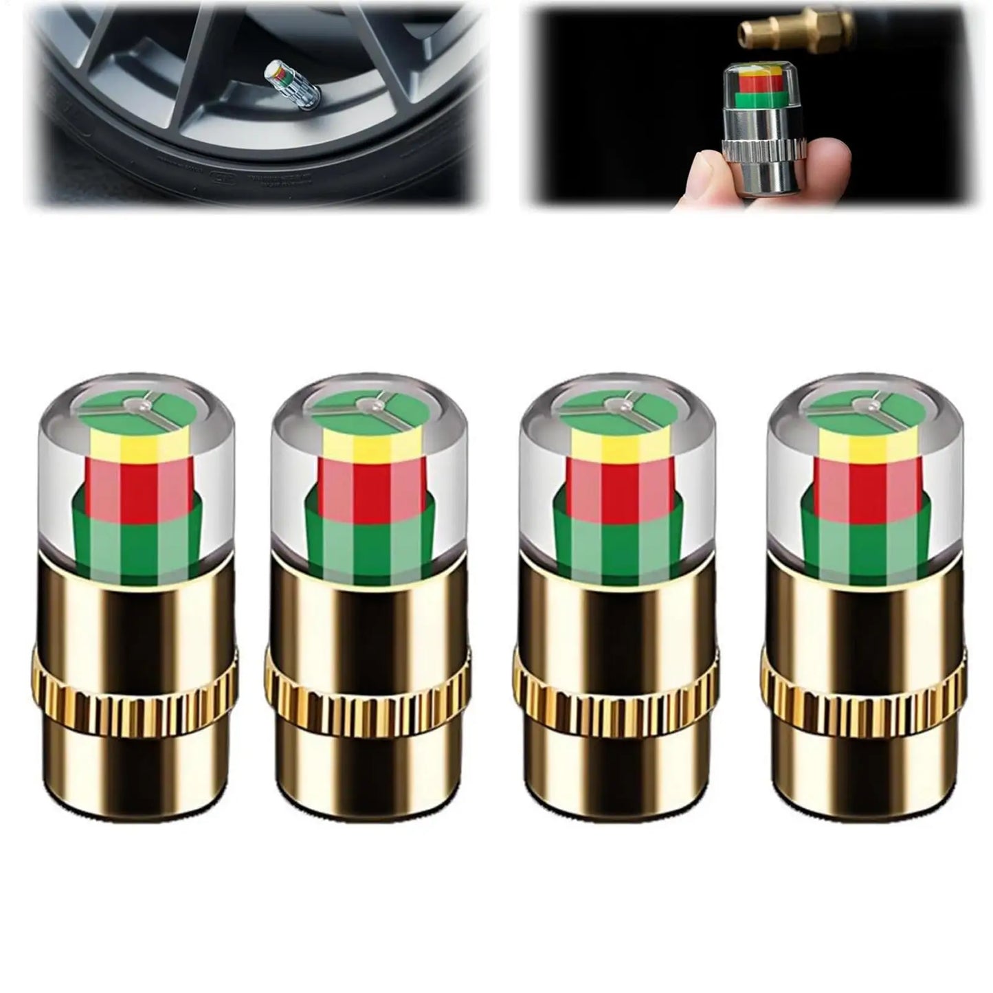 Tire Pressure Valve Stem Caps 4-Pack – Color Alert Indicator