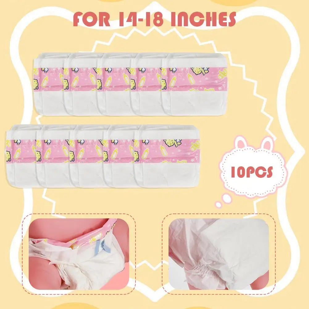 10pcs Mini Doll Diapers for 17" Baby Dolls | Dollhouse Accessories