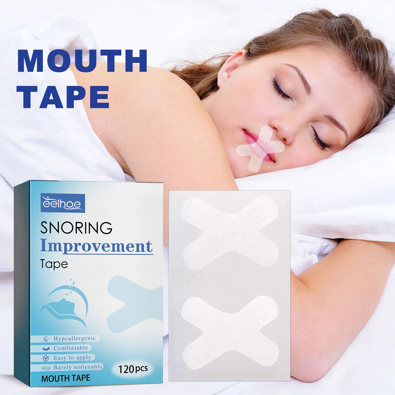 Eelhoe Anti-Snoring Mouth Tape 120pcs | Stop Snoring & Dry Mouth Anti-Snoring Mouth Tape Peaceful Pleasures Health and Wellness