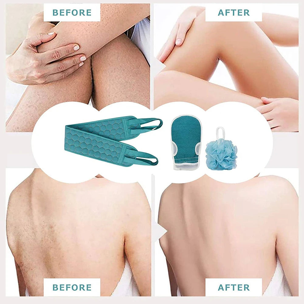 Exfoliating Body Scrubber Set – Back Scrubber, Glove & Loofah