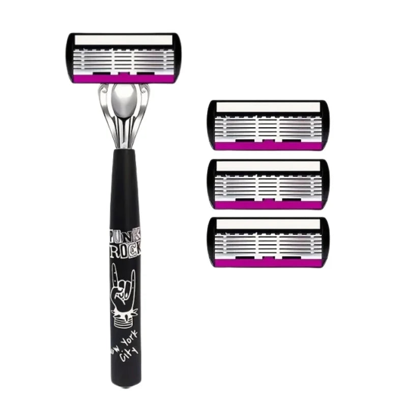 Men's 6-Layer Manual Razor with Replaceable Blade Refills