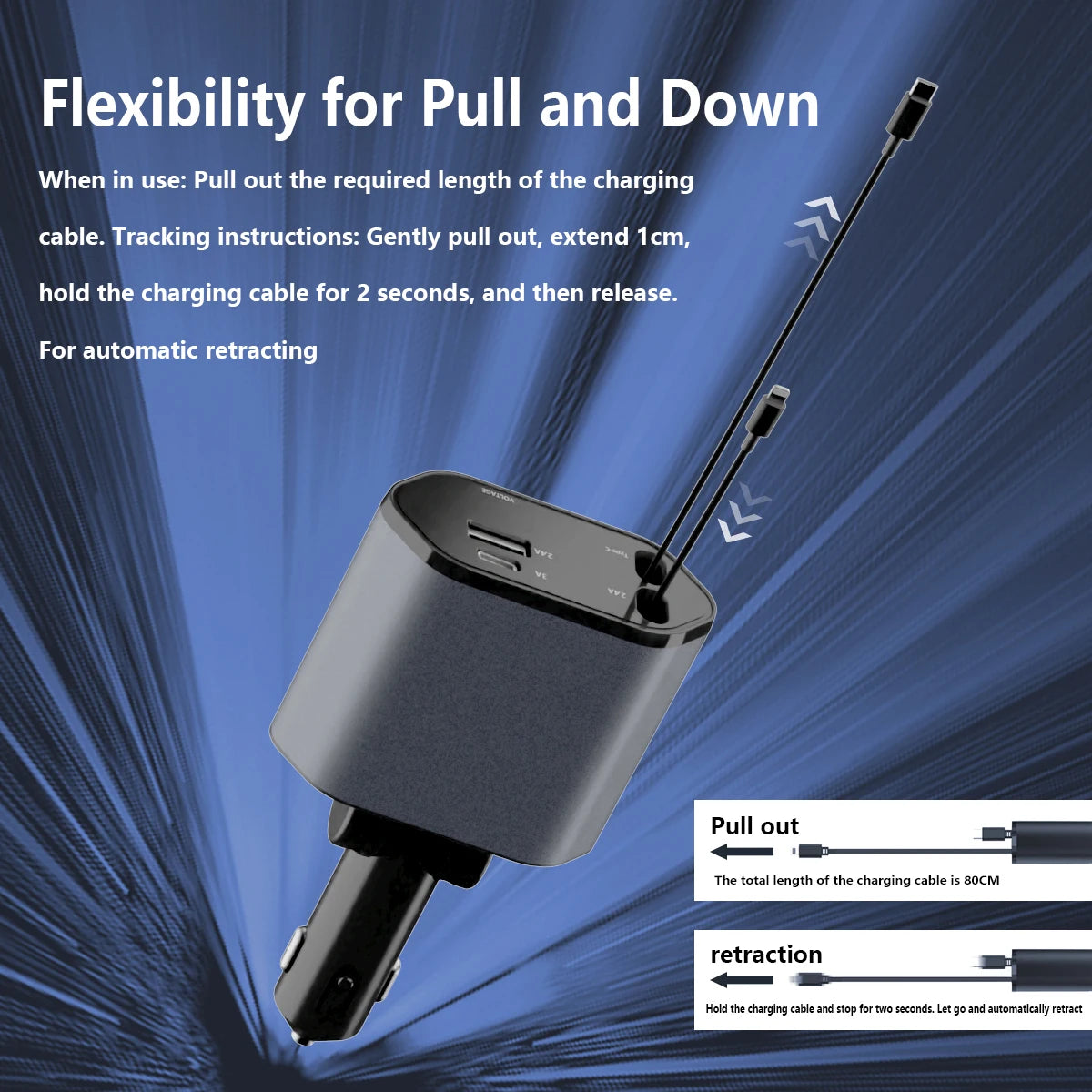 4-in-1 PD 30W Retractable Car Fast Charger | USB-C Lightning