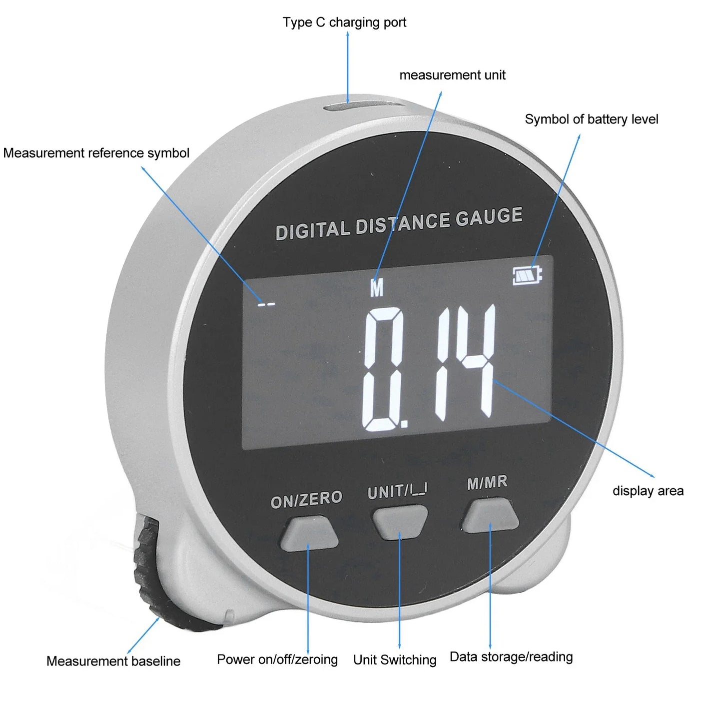 Microprocessor Electronic Rolling Ruler Tape Measure Digital Display