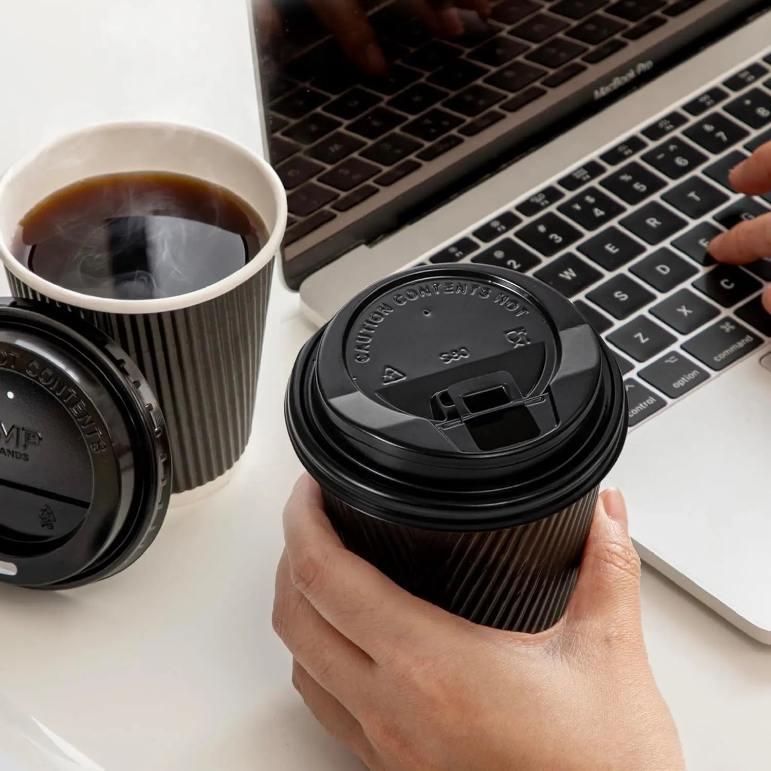 12OZ Black Disposable Coffe Cups with Lids Corrugated Triple Wall To Go Hot Cups Insulated Paper Cups for Hot Drinks Home Office Peaceful Pleasures Health and Wellness