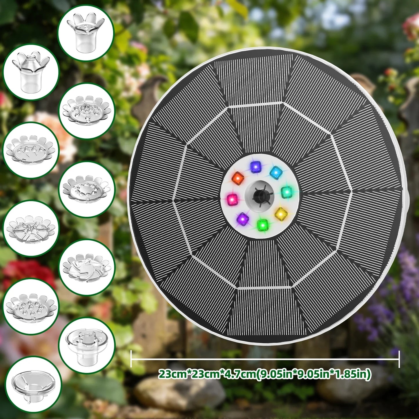 6.5W Solar Bird Bath Fountain Pump – LED Lights & 3000mAh Battery
