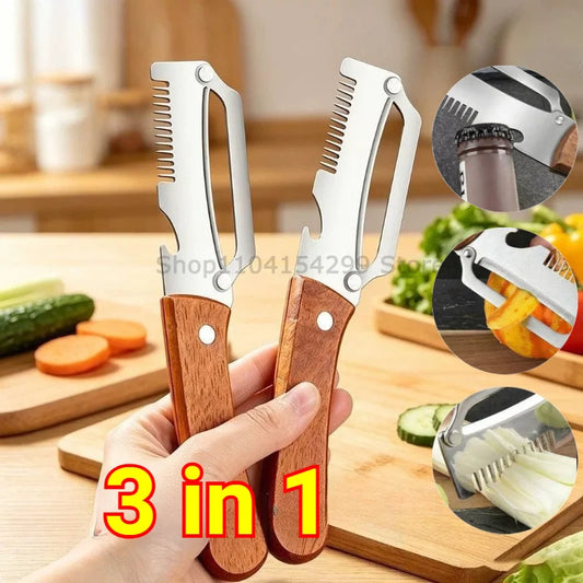3-in-1 Vegetable Peeler & Paring Knife | Wooden Handle Vegetable Peeler Oasis Select
