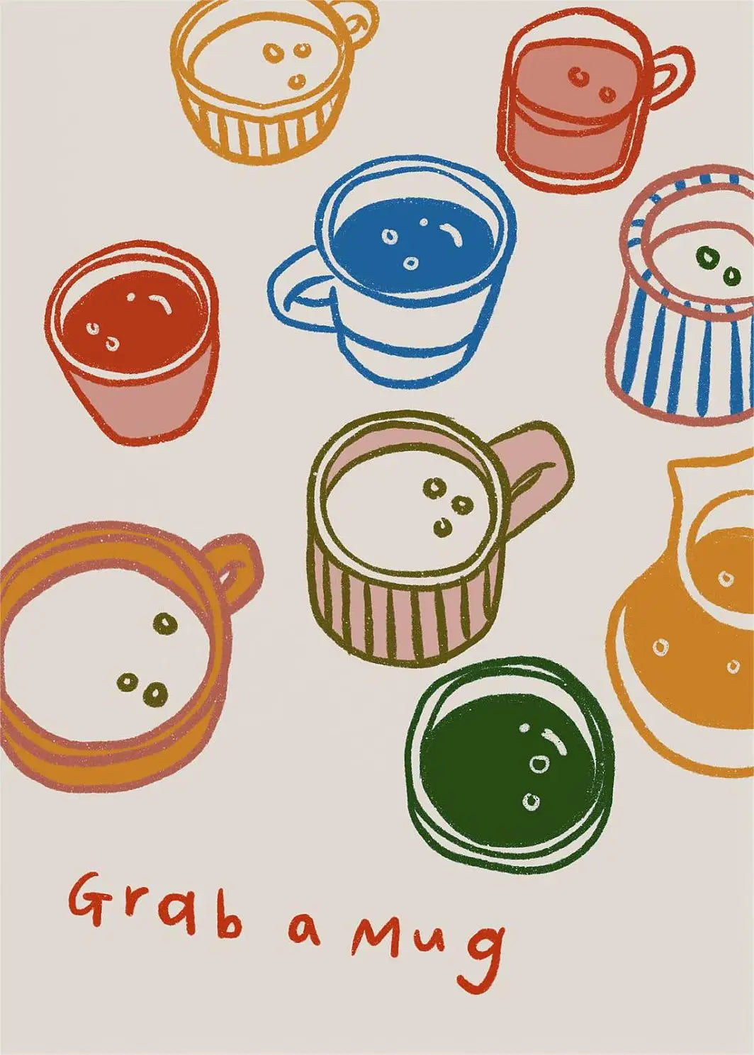 Coffee Shop Afternoon Tea Croissant Colorful Coffee Cup Retro Poster Canvas Paintings Wall Art Pictures Cafe Kitchen Home Decor Peaceful Pleasures Health and Wellness TL2532 20x30cm Unframed