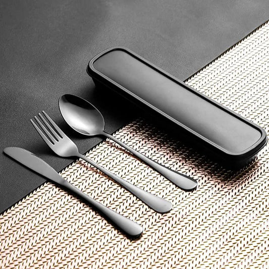 3-Piece Stainless Steel Travel Flatware Set with Storage Box Travel Flatware Set Peaceful Pleasures Health and Wellness