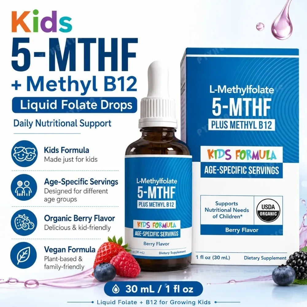 Kids L-Methylfolate 5-MTHF & Methyl B12 Drops | Organic Berry 30ml