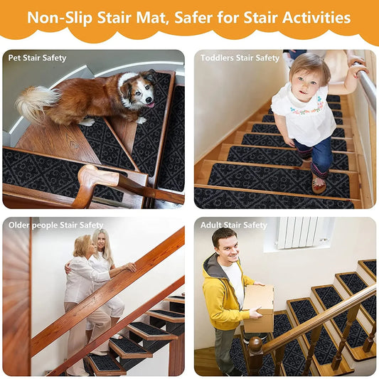 Non-Slip Staircase Mat Stair Carpet Treads Stair Pads Rug Tread Safety for Kids Elders and Dogs Home Hospistal Indoor Use Peaceful Pleasures Health and Wellness