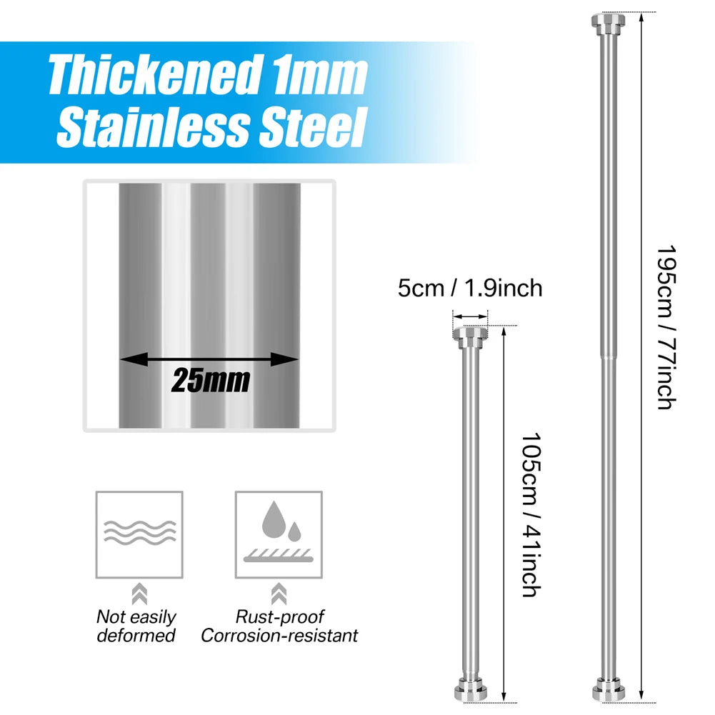 Shower Curtain Rod 40-77 inch Adjustable Tension Spring No Drilling Premium Stainless Steel Non-Slip Bath Rods Black White Peaceful Pleasures Health and Wellness