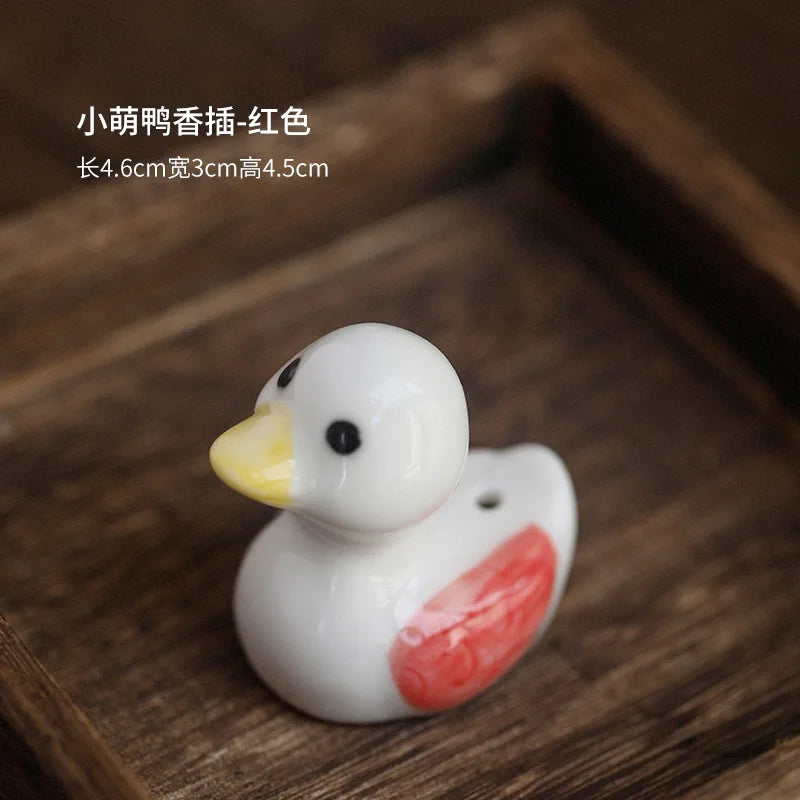 1PCS Cute Incense Burne Mini Lovely Duck Ceramic Decorative Incense Burner Stick Holder Home Decor Gifts-Without Incense Peaceful Pleasures Health and Wellness red
