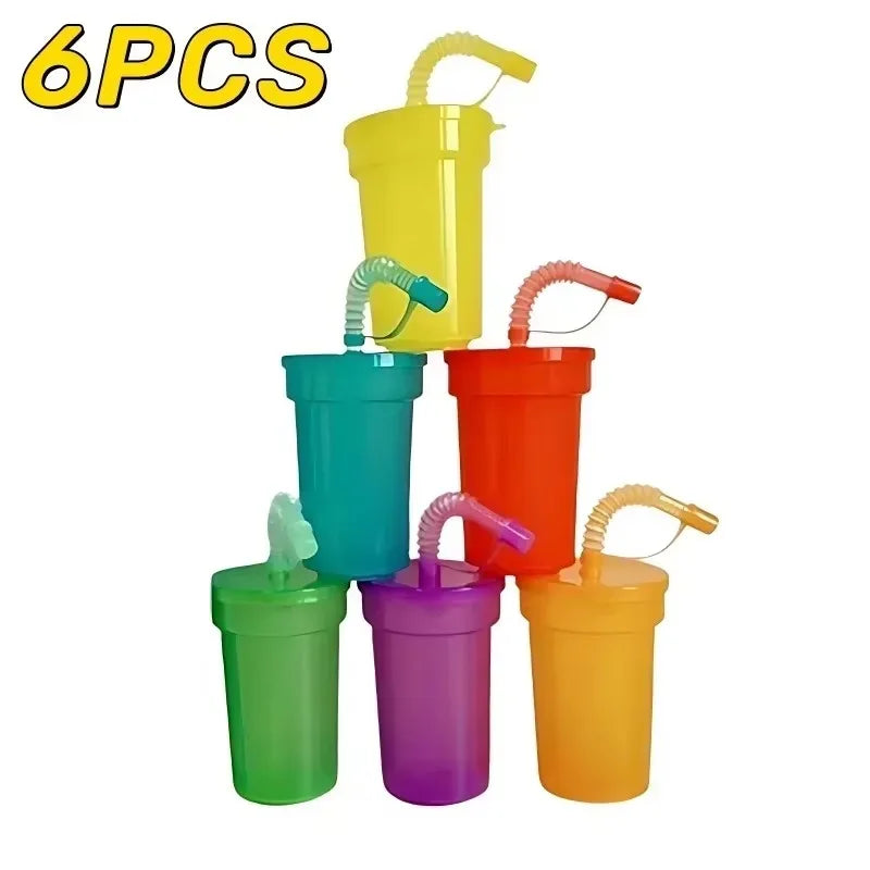 6-Pack Neon Sipper Cups with Lid & Straw | Spill-Proof Reusable