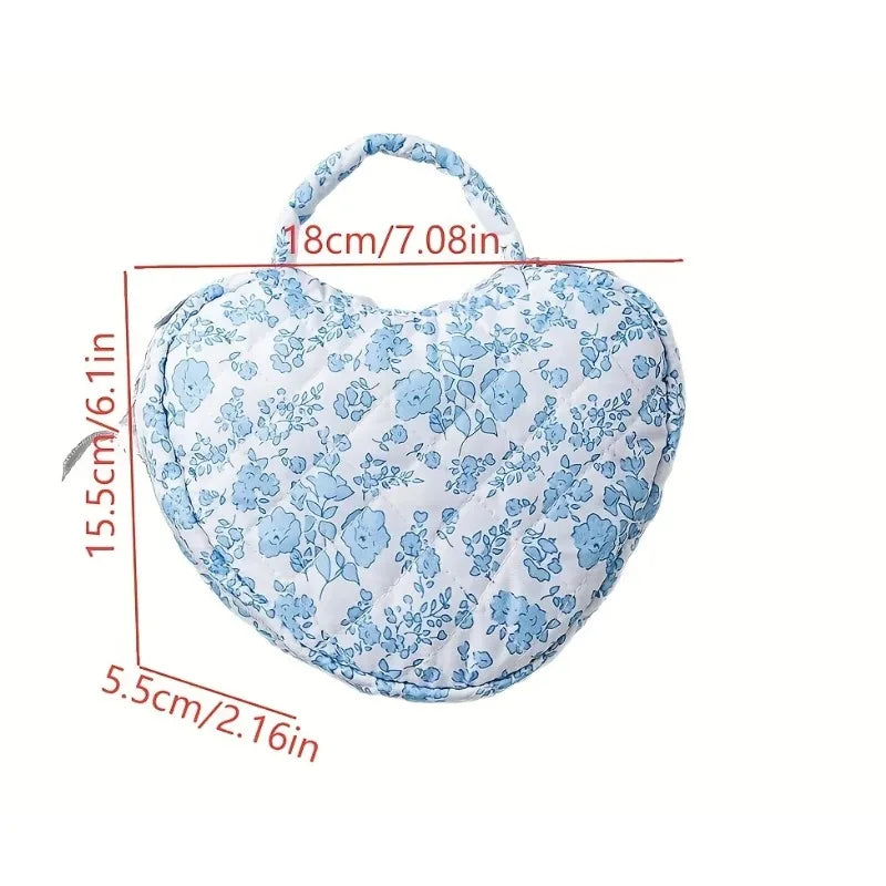 2026 New Large Capacity Floral Makeup Bag with Heart Pattern, Home Pastel Travel Cosmetic Organizer with Handles for Women Gift Peaceful Pleasures Health and Wellness
