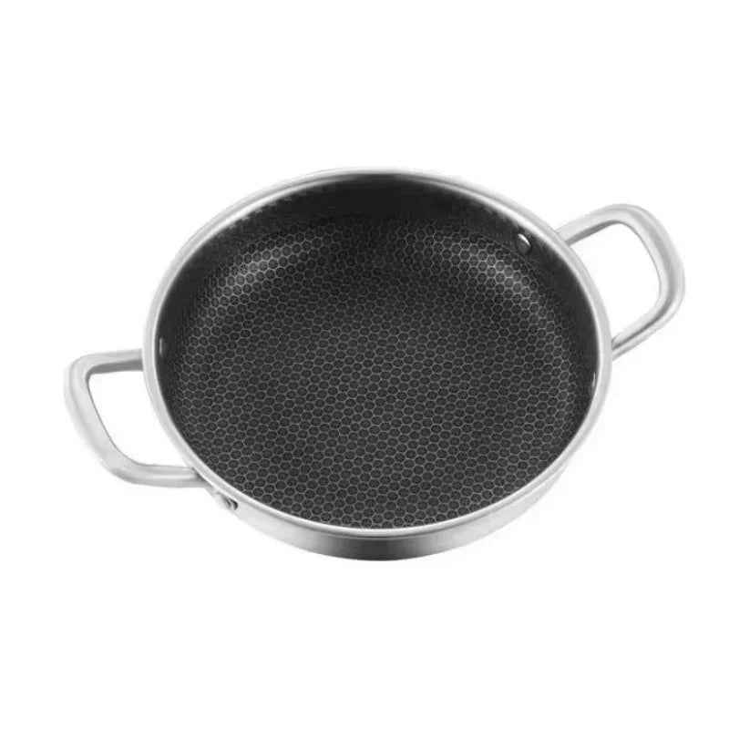 Food Grade 410 Stainless Steel Frying Pan Honeycomb Nonstick Design Double Ears Induction Gas Cooker Safe Kitchenware