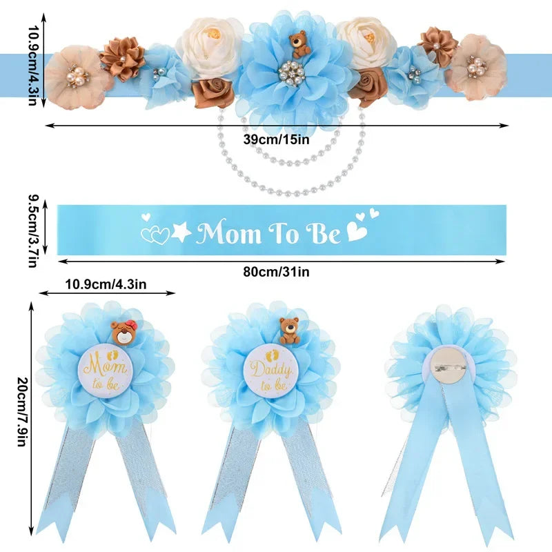 Flower Sash Set-Baby Shower Mom to Be Daddy to Be Corsage Pin- Belt for Maternity Dress Photo Props حزام Пояс Cinturón Ceinture Peaceful Pleasures Health and Wellness colors 15