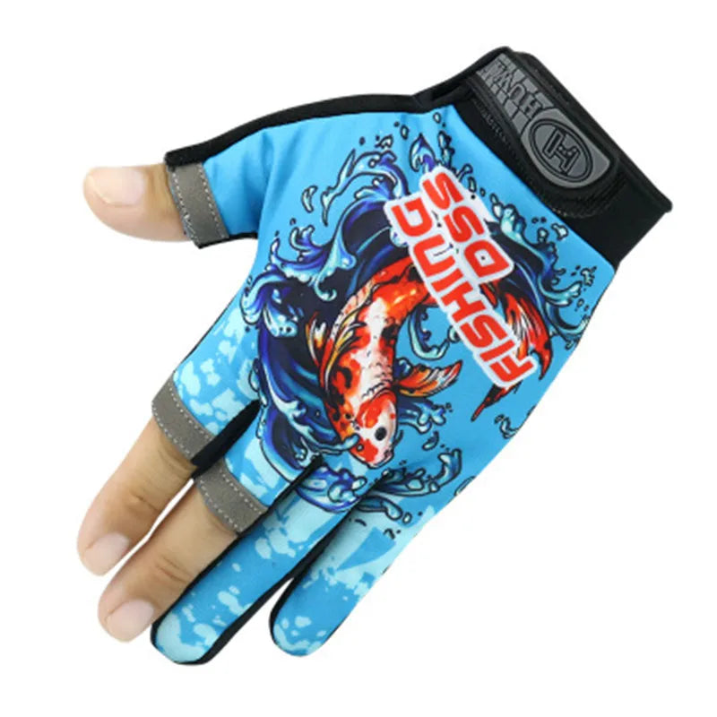 Fishing Flina Gloves for Men and Women Three Fingers Exposed Spring and Summer Breathable Thin Sports Anti-slip Gloves Peaceful Pleasures Health and Wellness Koi Blue