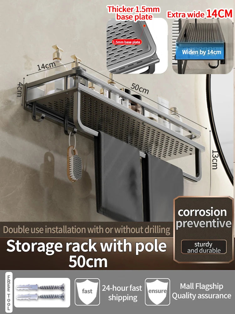 Wall-Mounted Bathroom Shelf & Towel Rack | Metal Storage Organizer