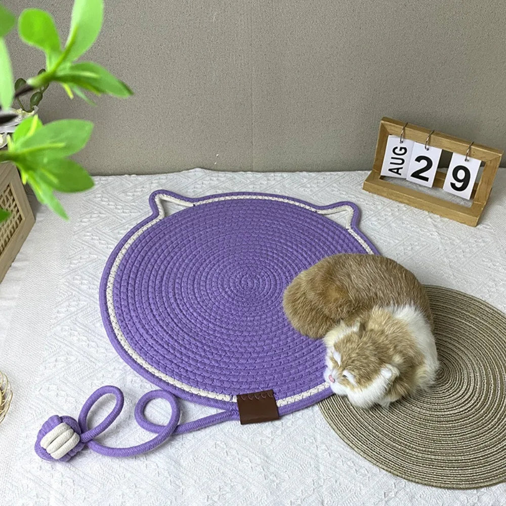 Cotton Rope Woven Cat Scratching Mat and Toy Ball Combo Cat Sleeping Pad Scratch-Resistant Wear-Resistant Washable Pet Mat Peaceful Pleasures Health and Wellness