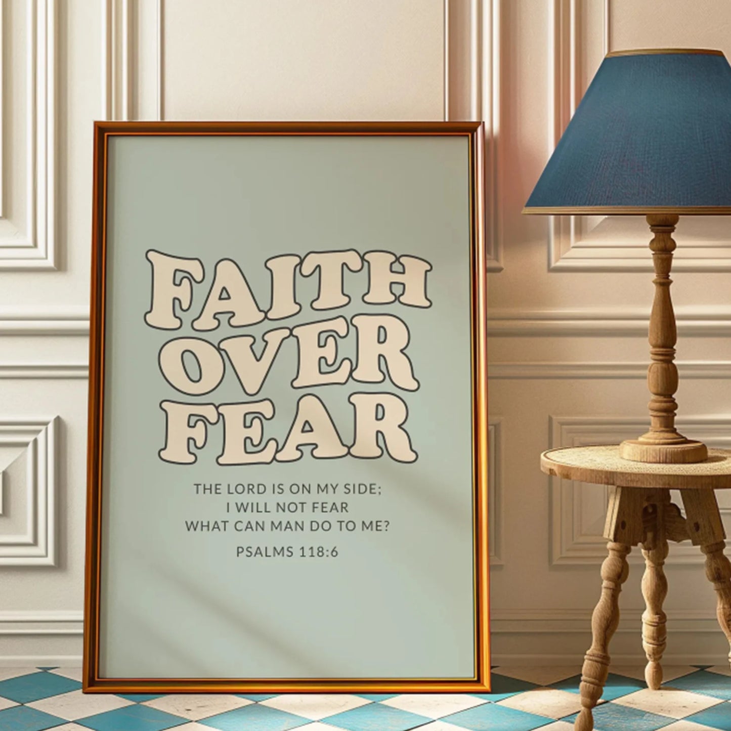 Retro Christian Psalm Scripture Faith Over Fear Wall Art Print Canvas Painting Poster Picture For Living Room,Bedroom Home Decor Peaceful Pleasures Health and Wellness