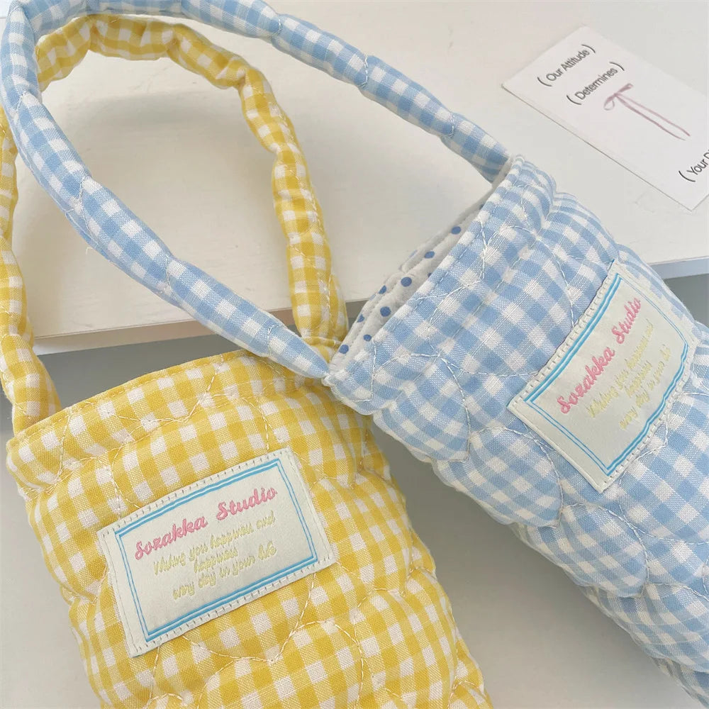 Handheld Cup Cover Fabric Clip Cotton Grid Water Bag Heat-resistant
