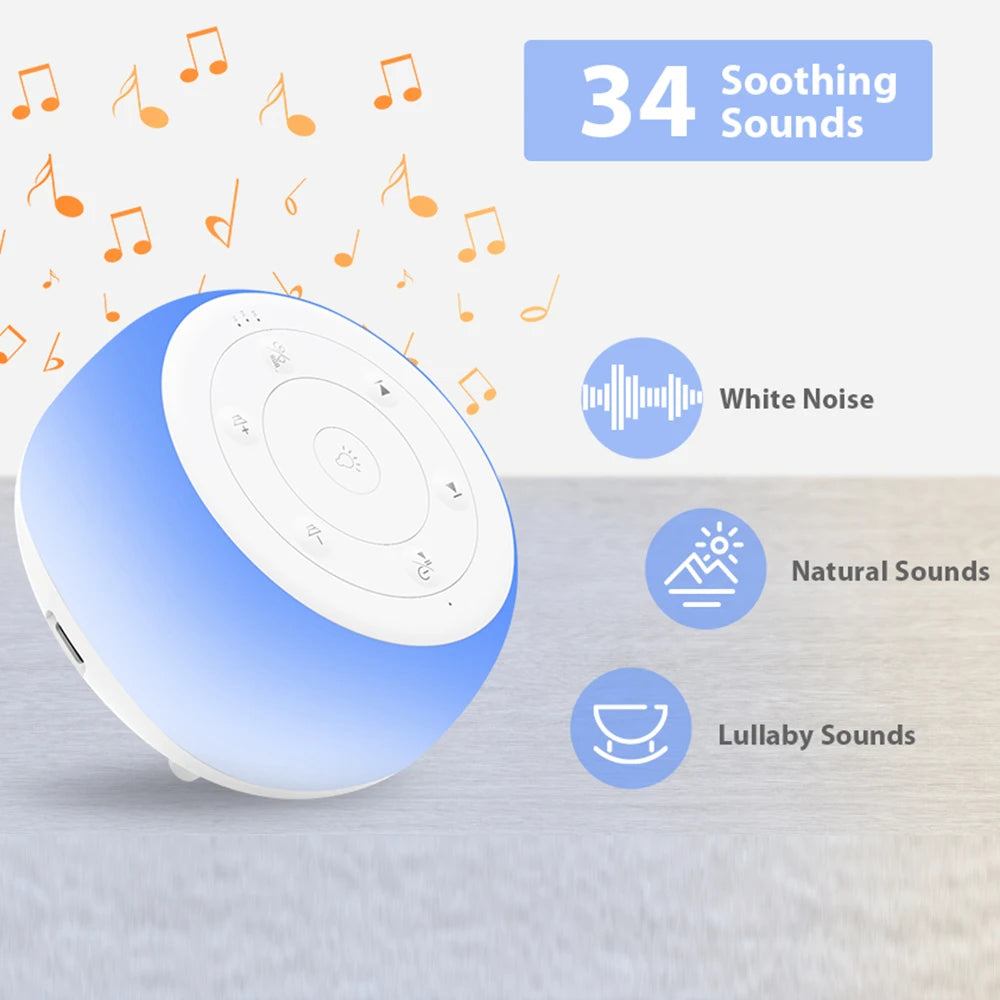 White Noise Machine – 34 Sounds, 7-Color Night Light for Baby